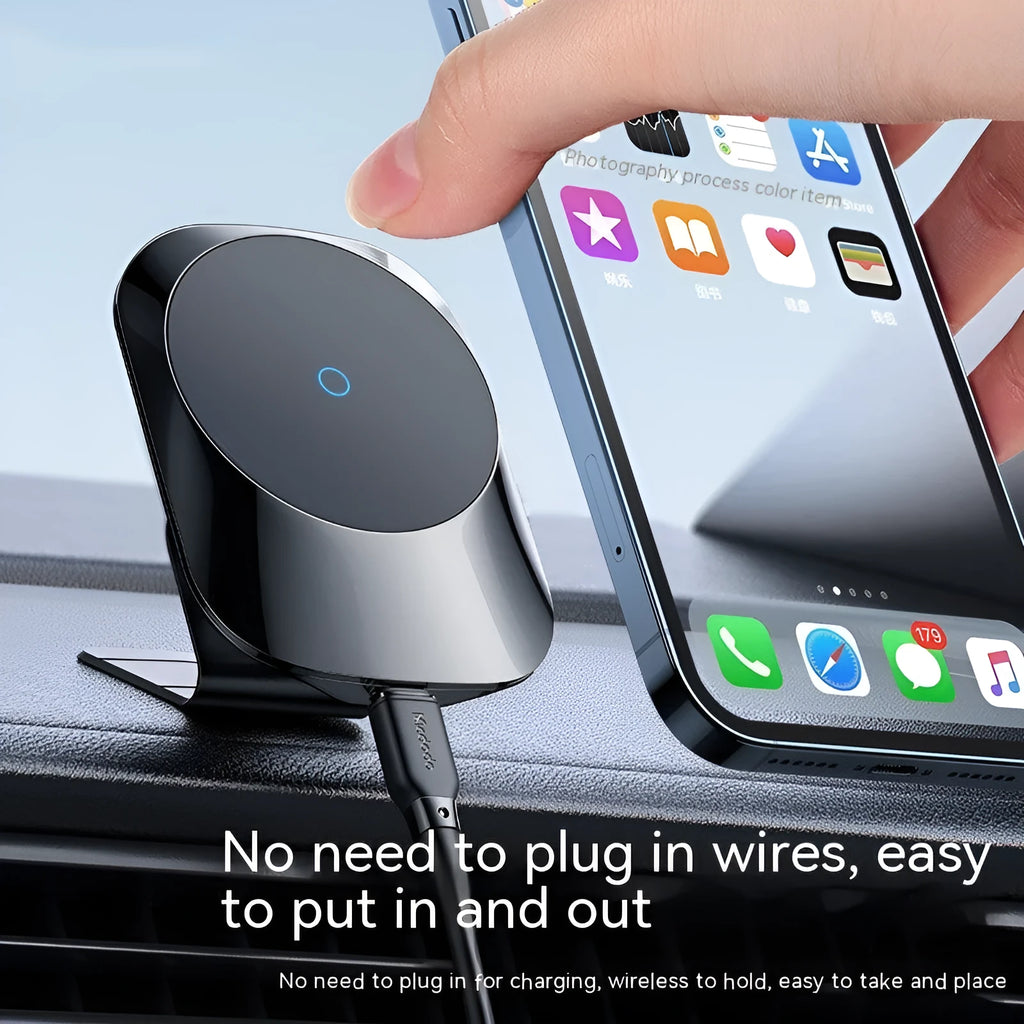 CH-707 magnetic car wireless charger in black with air vent mount and charging cable