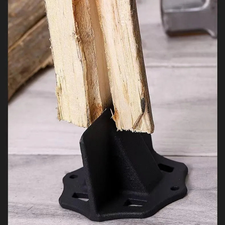 Mini cast iron square wood splitter for outdoor and household wood cutting on a wooden log