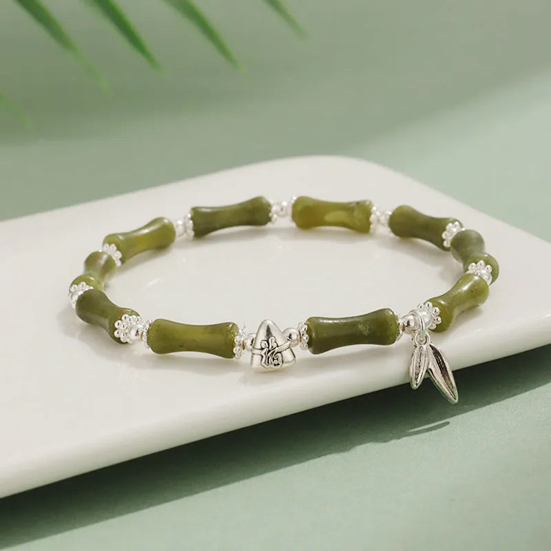 Green Aventurine Bamboo Strawberry Crystal Bracelet with mixed natural stones and electroplated finish on white background