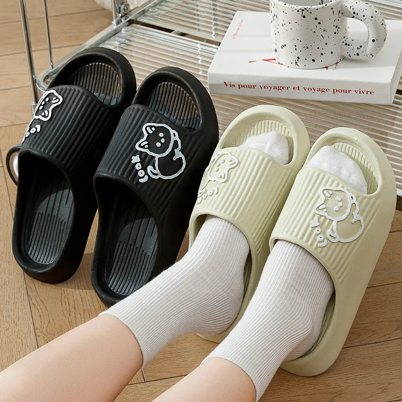 Women's cat design platform slippers in multiple colours with thick EVA sole