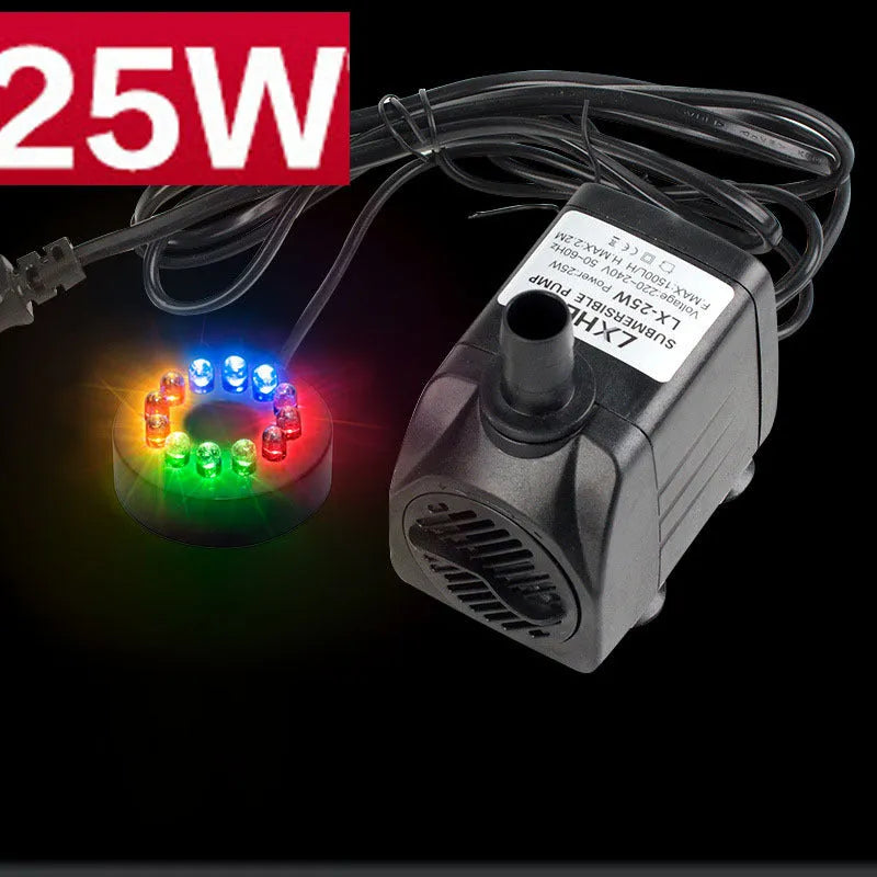 Black submersible aquarium pump with flowing water technology for filtration and circulation