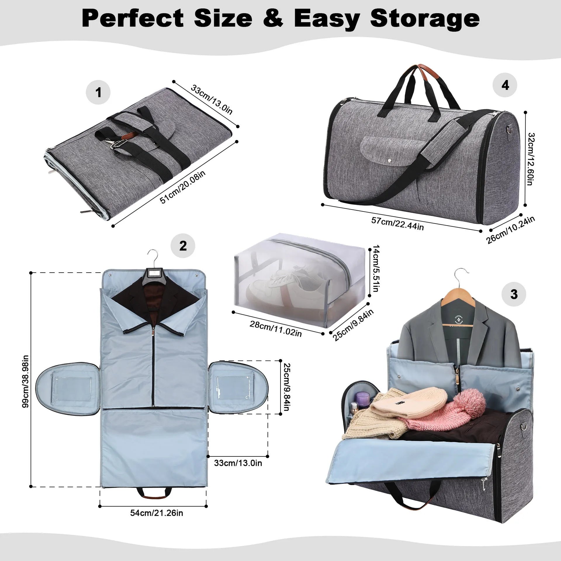 Folding duffel luggage bag in dark blue, suitable for travel and gym, made from Oxford cloth.