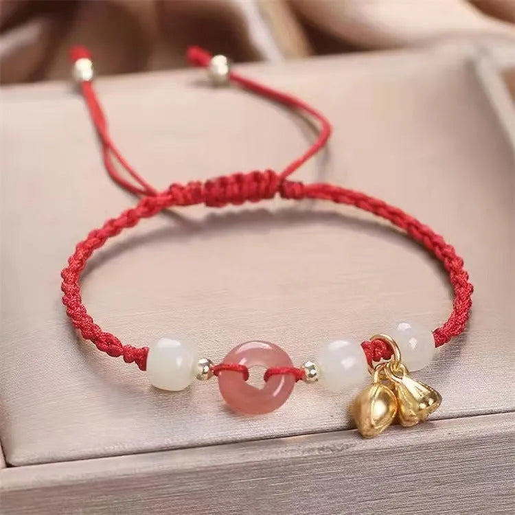 Hetian jade peace buckle two shihuan bracelet with blue strap showing simple constellation design