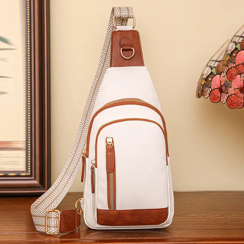Women's soft PU leather messenger crossbody bag in street trend style with zip compartments