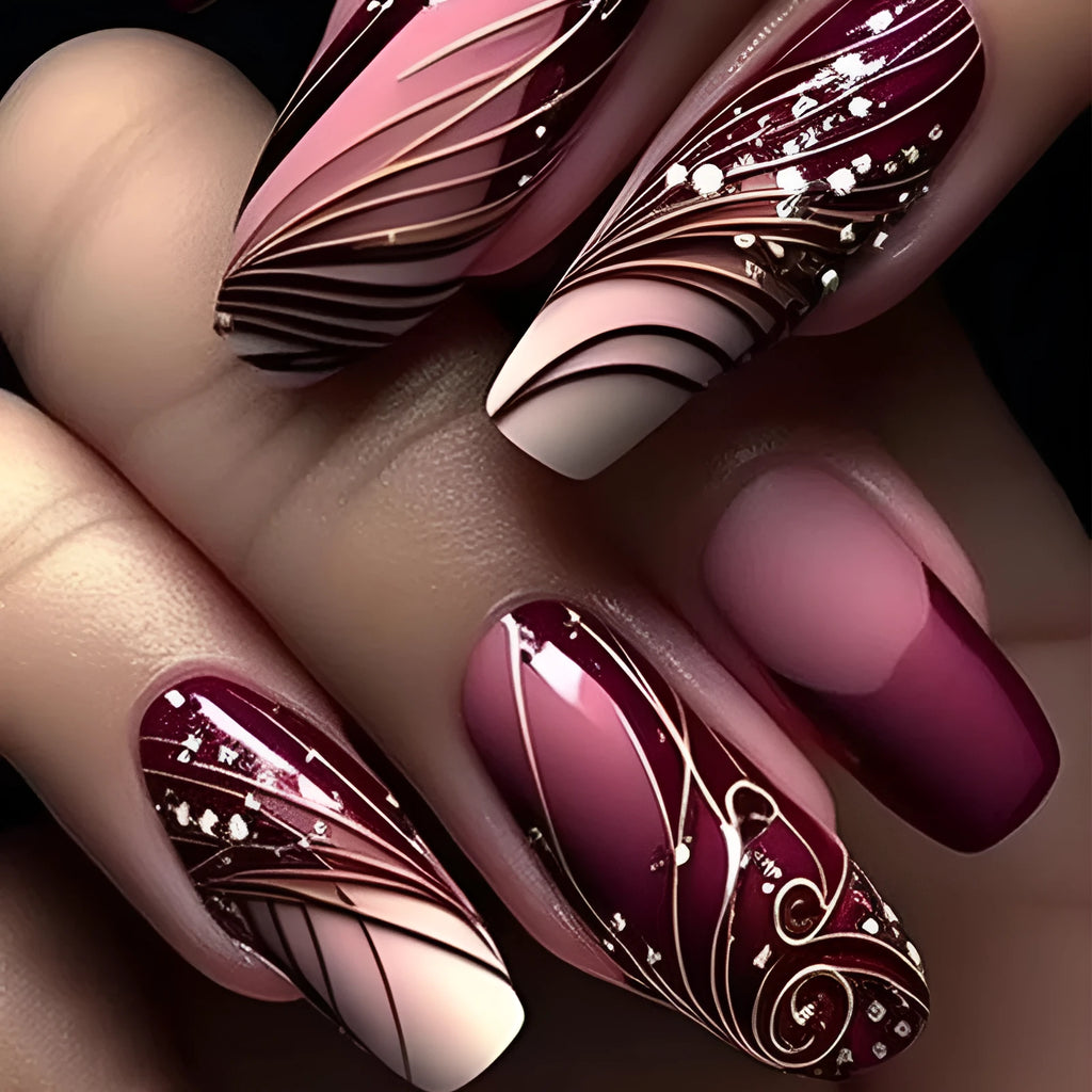 French line pattern false nails with adhesive glue in packaging