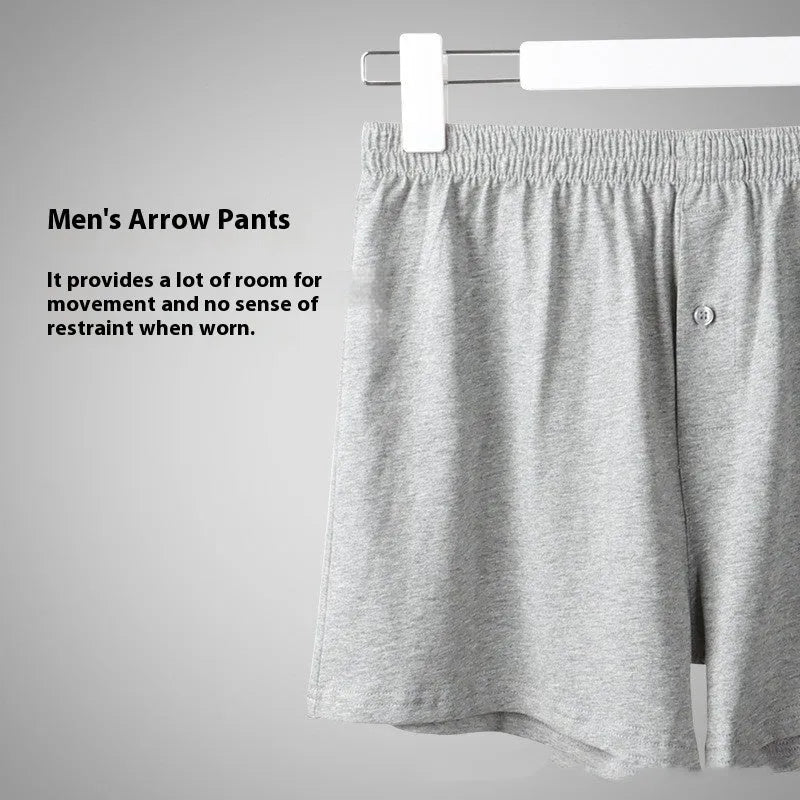 Men's light grey cotton boxer shorts with high waist and loose fitting design