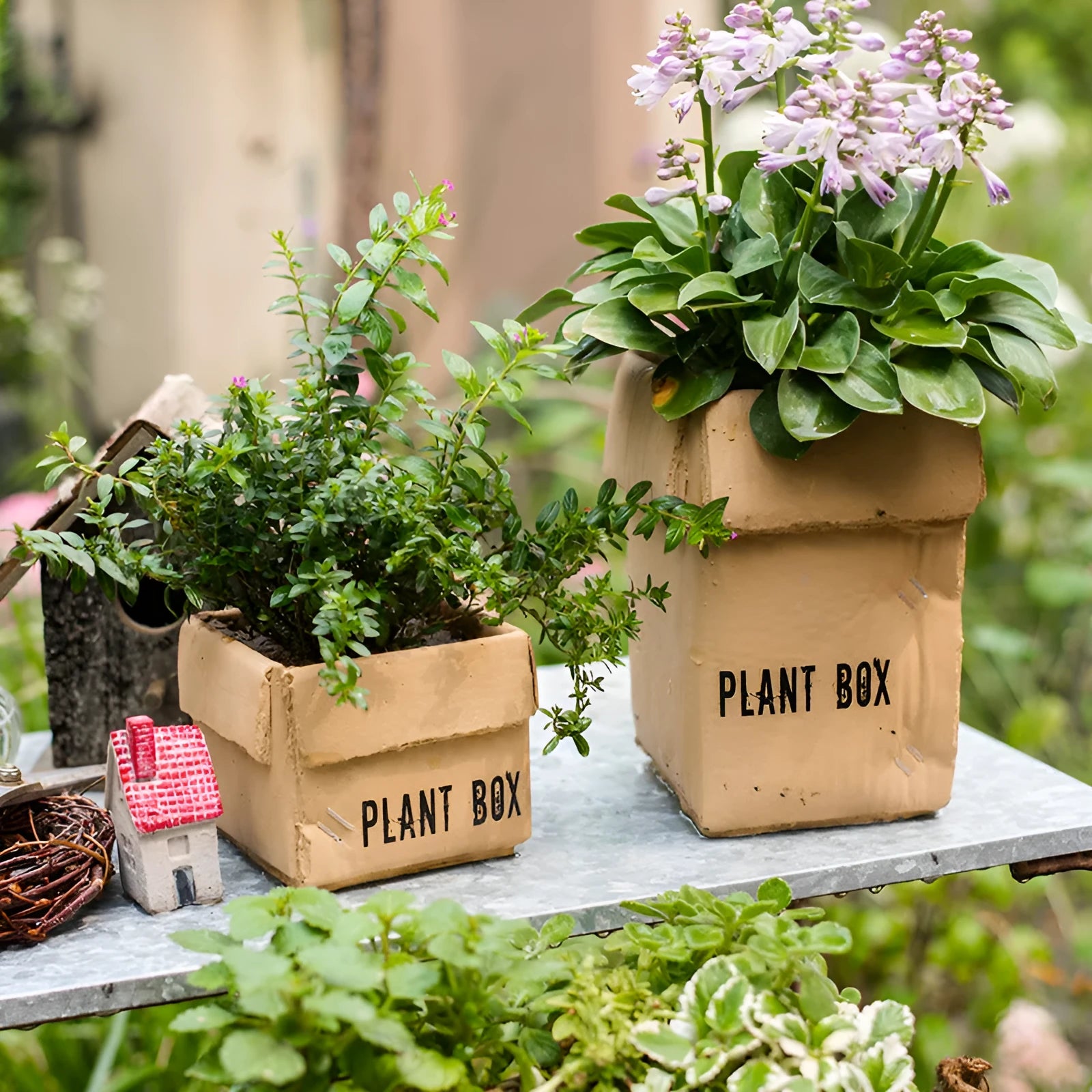 Cement flowerpot with drainage holes in a Nordic style, shown in a cement imitation carton finish.