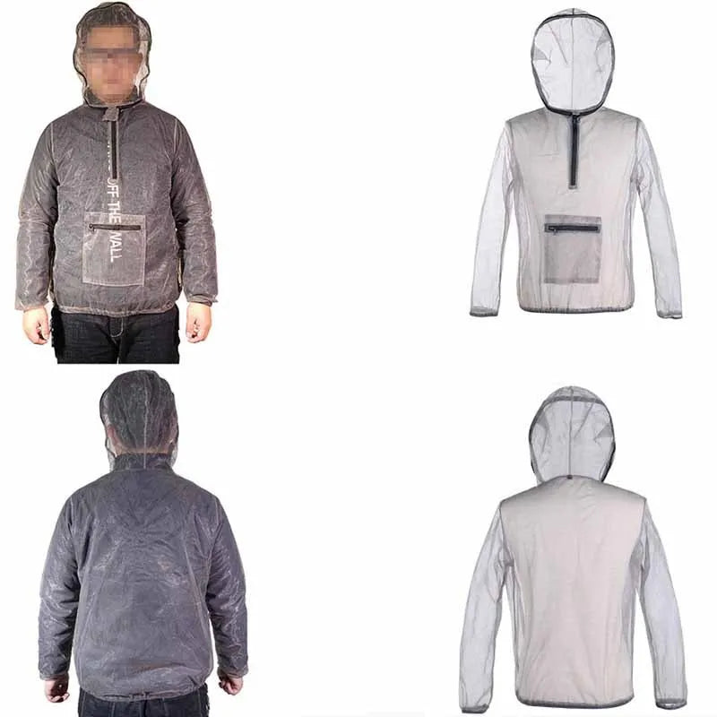 Gray mesh insect bite jacket for outdoor camping, hiking, and fishing