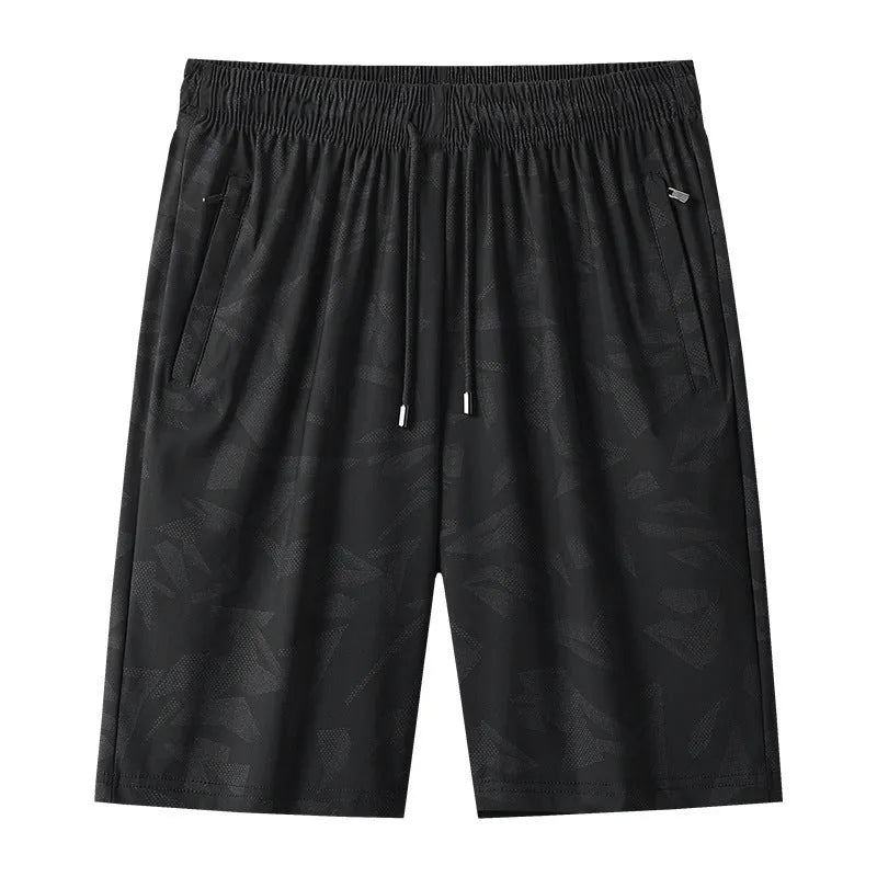 Summer exercise shorts in camouflage pattern, knee-length, mid-waist, quick-drying nylon fabric for men