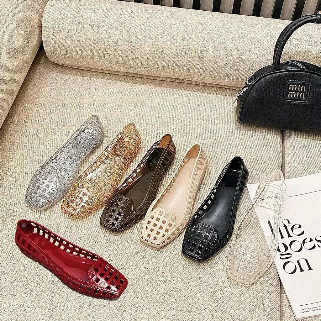 Gel square toe slippers in transparent colour with PVC sole for outdoor leisure, size 37