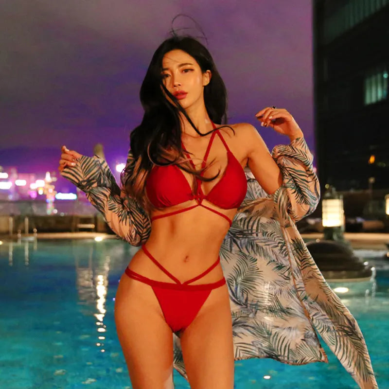 Black hot spring swimsuit bikini set nylon two-piece for women