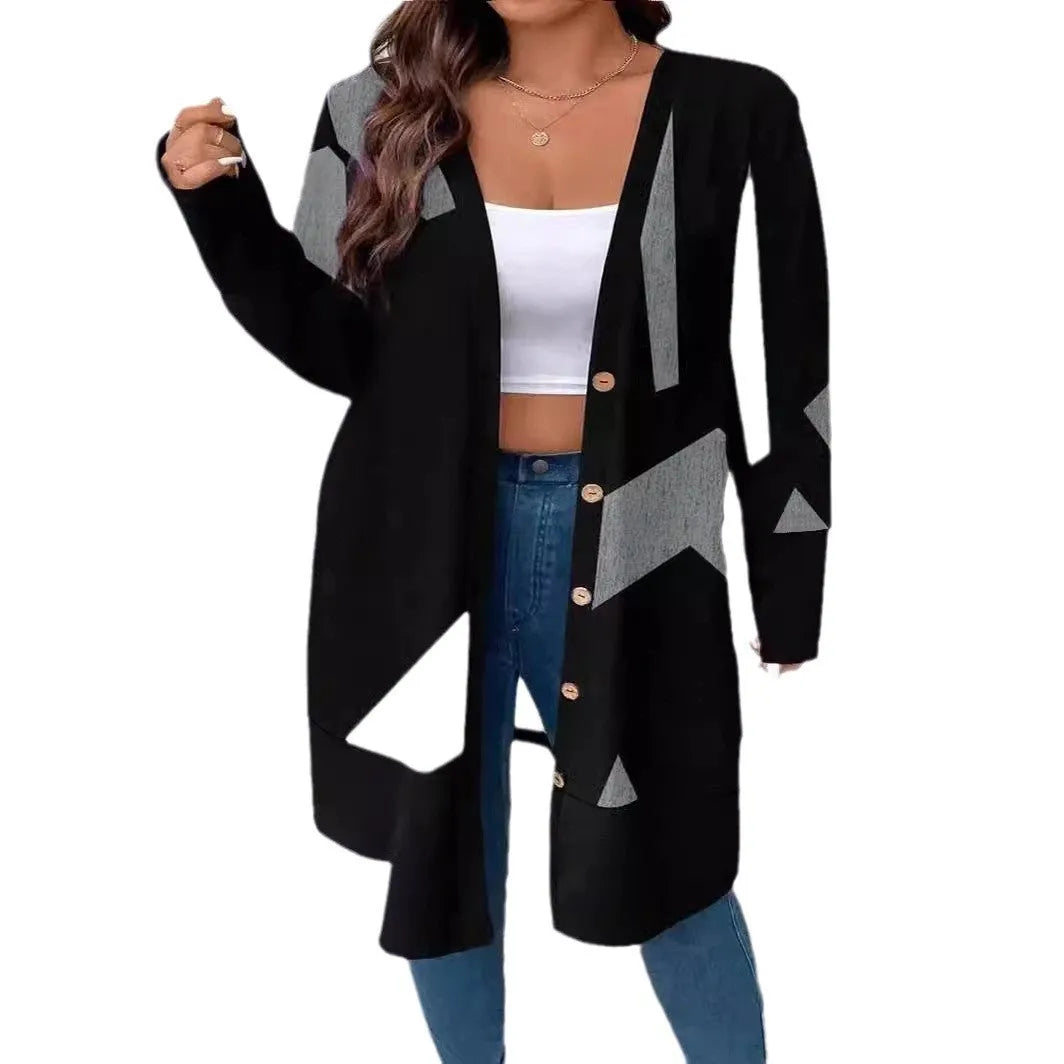 Black loose casual plus size knitwear cardigan with button stitching in Japanese Korean style