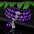 Natural purple chalcedony crystal bracelet with three circles of beads, women's ethnic style jewellery