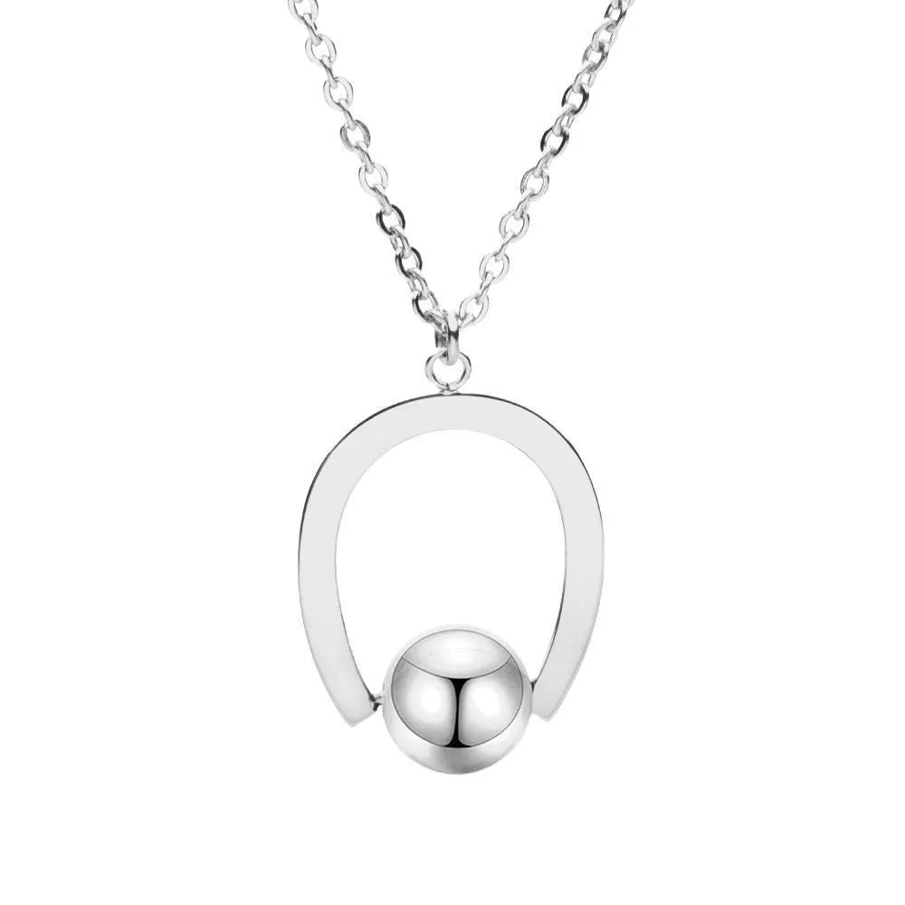 Stainless steel geometry pendant necklace with adjustable bead chain in gold or silver electroplated finish