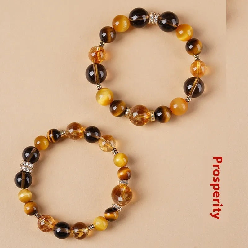 Natural yellow tiger-eye crystal bracelet with geometric beads in Jinba lucky design