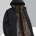Men's casual hooded jacket with stand-up collar, loose fit, cotton lining, side pockets, beige colour