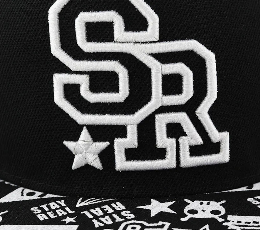 Letter embroidered cotton baseball hat with adjustable strap in SR White colour