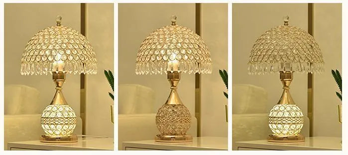 Gold crystal desk lamp 29x29x30cm with remote control on bedside table