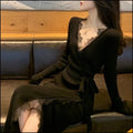 Black slim fit women's woolen skirt in princess dress style with solid colour design