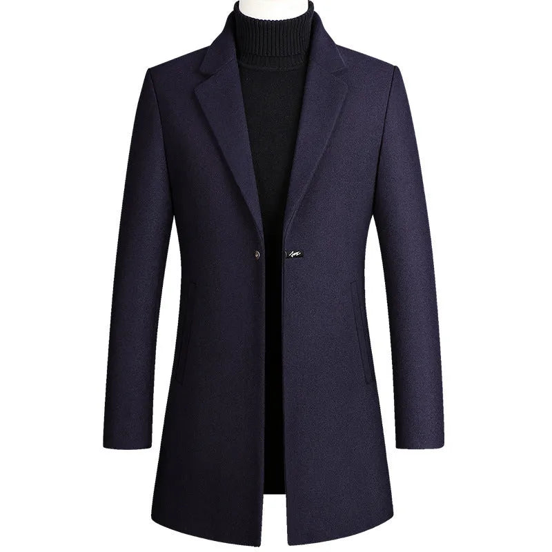 Korean style long woolen trench coat slim fit one button overcoat for men in five colours