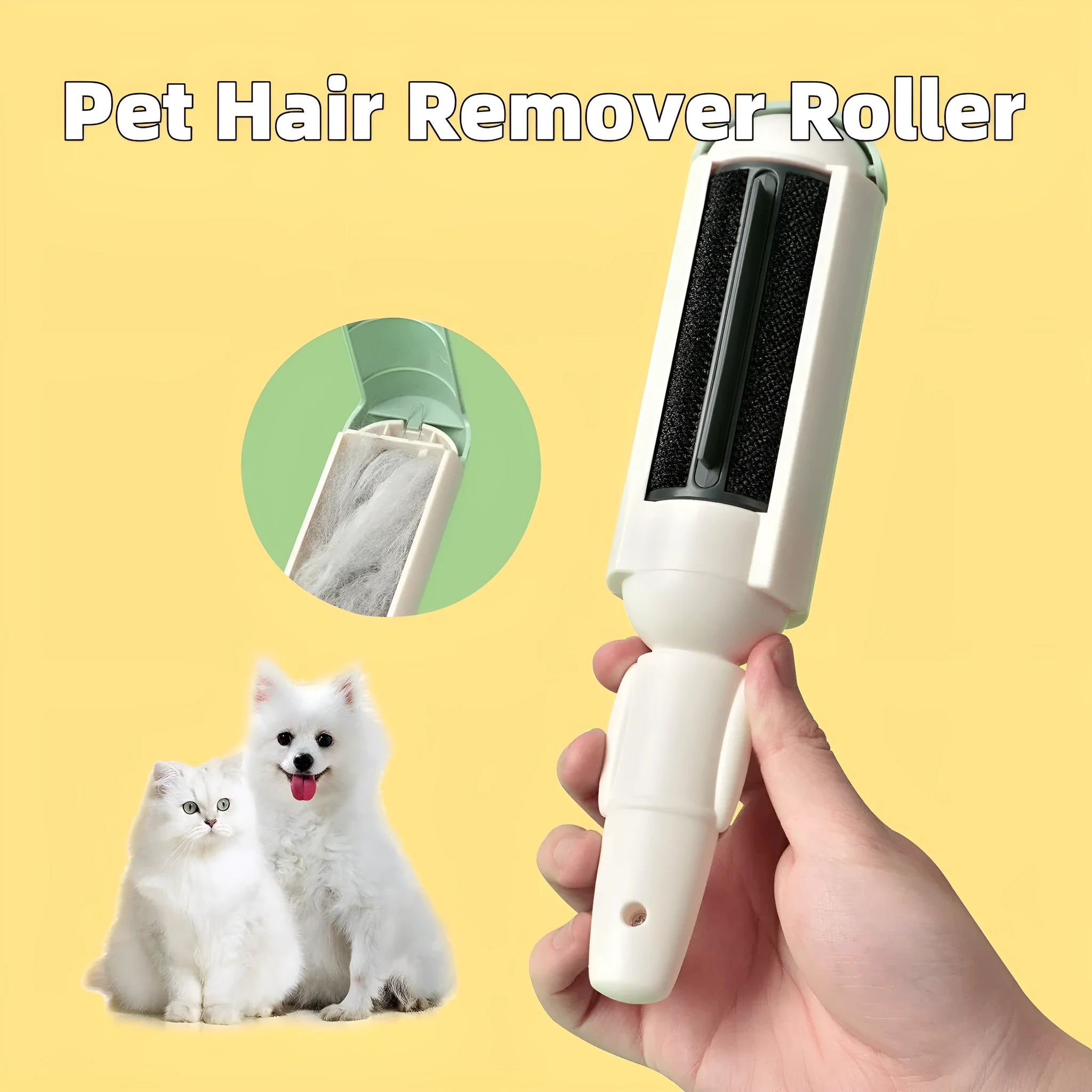 Pet hair remover roller with non-slip handle and self-cleaning base in red-black colour