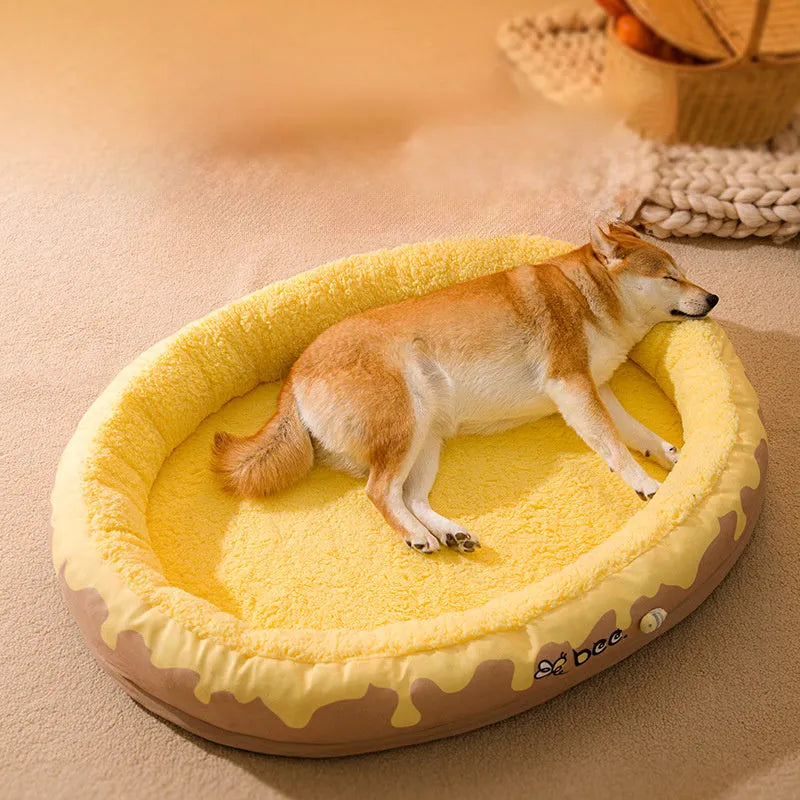 Warm velvet pet bed for small and medium dogs and cats, detachable cover, grey or yellow