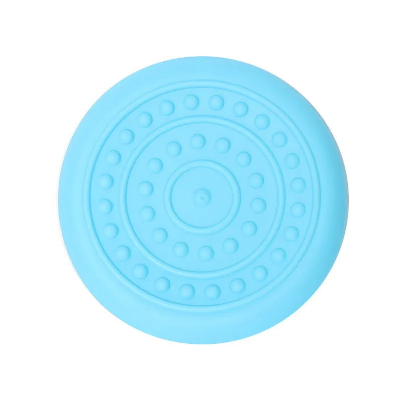 Pet dog toy rubber disk frisbee in plastic, available in small and large sizes with multiple colours