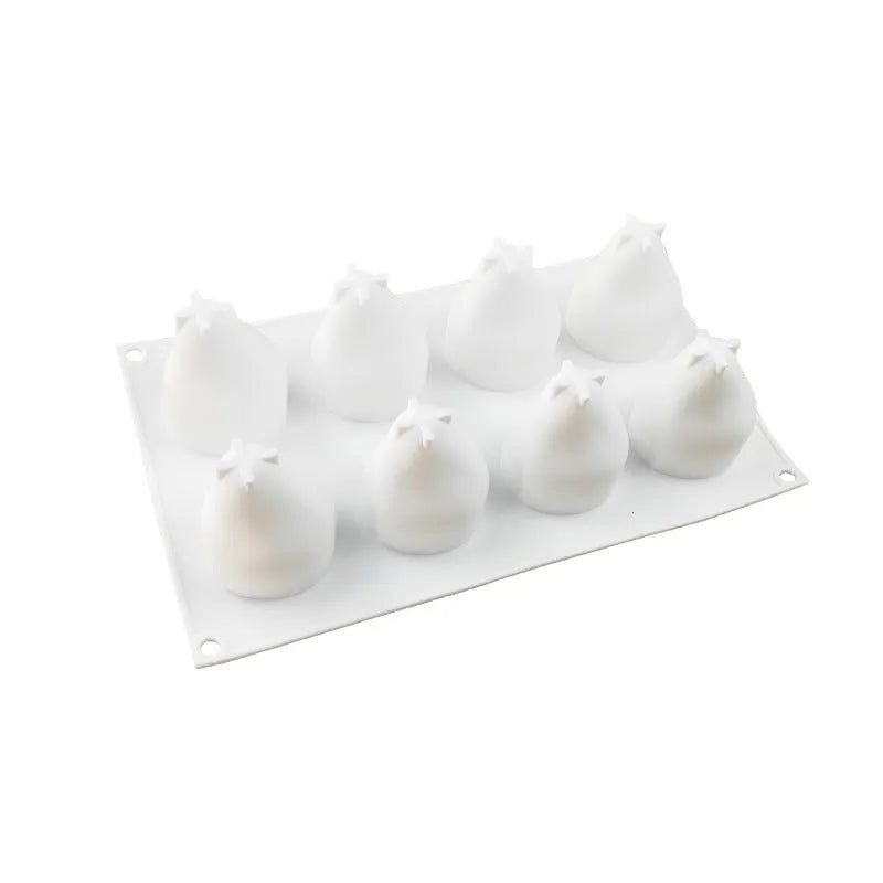 Set of six fruit silicone moulds for baking Italian mousse desserts with pineapple pine cone shapes