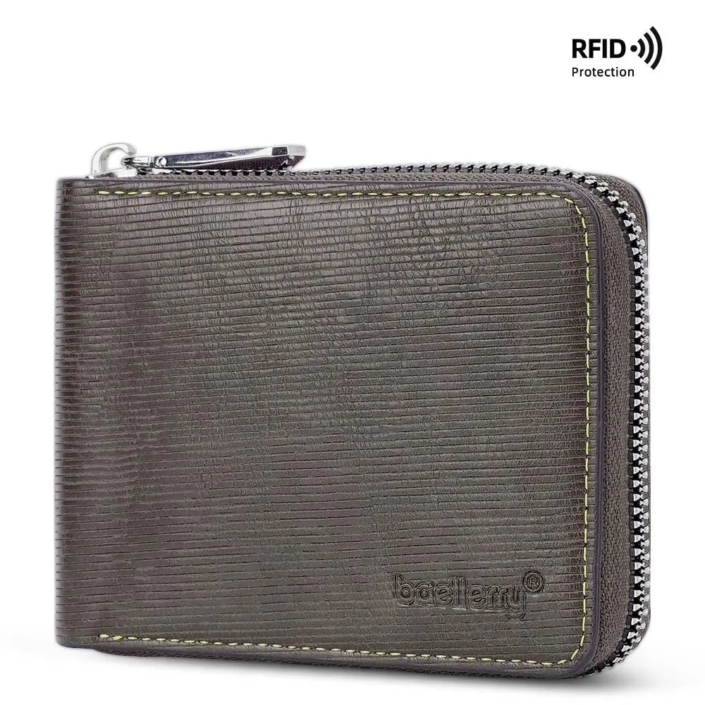 Solid colour PU anti-theft zipper wallet with embossed pattern in black