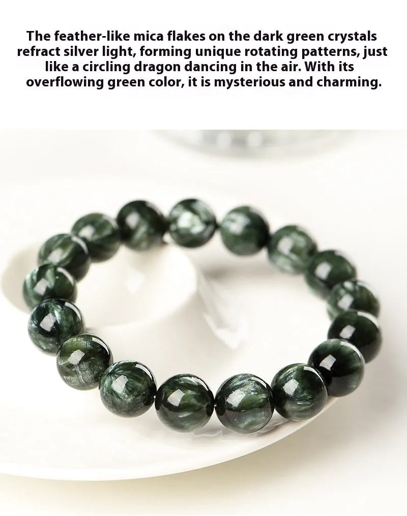 Natural Green Dragon Crystal bracelet with 8mm to 9mm round beads and Ruyi style design