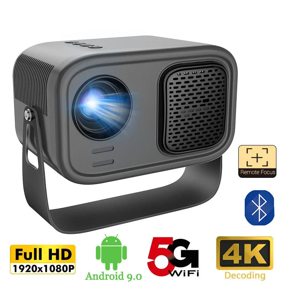 Black HD smart portable projector with Android system and remote control