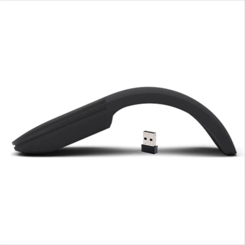 Folding wireless touch mouse shown in black colour with Bluetooth connectivity