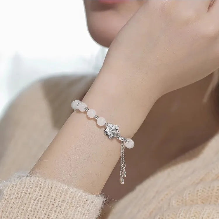 High sense new Chinese style beaded resin bracelet with camellia lotus and peach blossom for couple