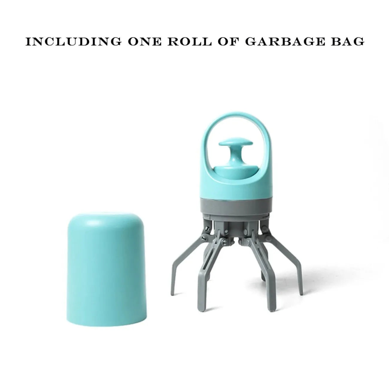Portable dog pooper scooper with claw scoop and built-in garbage bag dispenser in blue colour