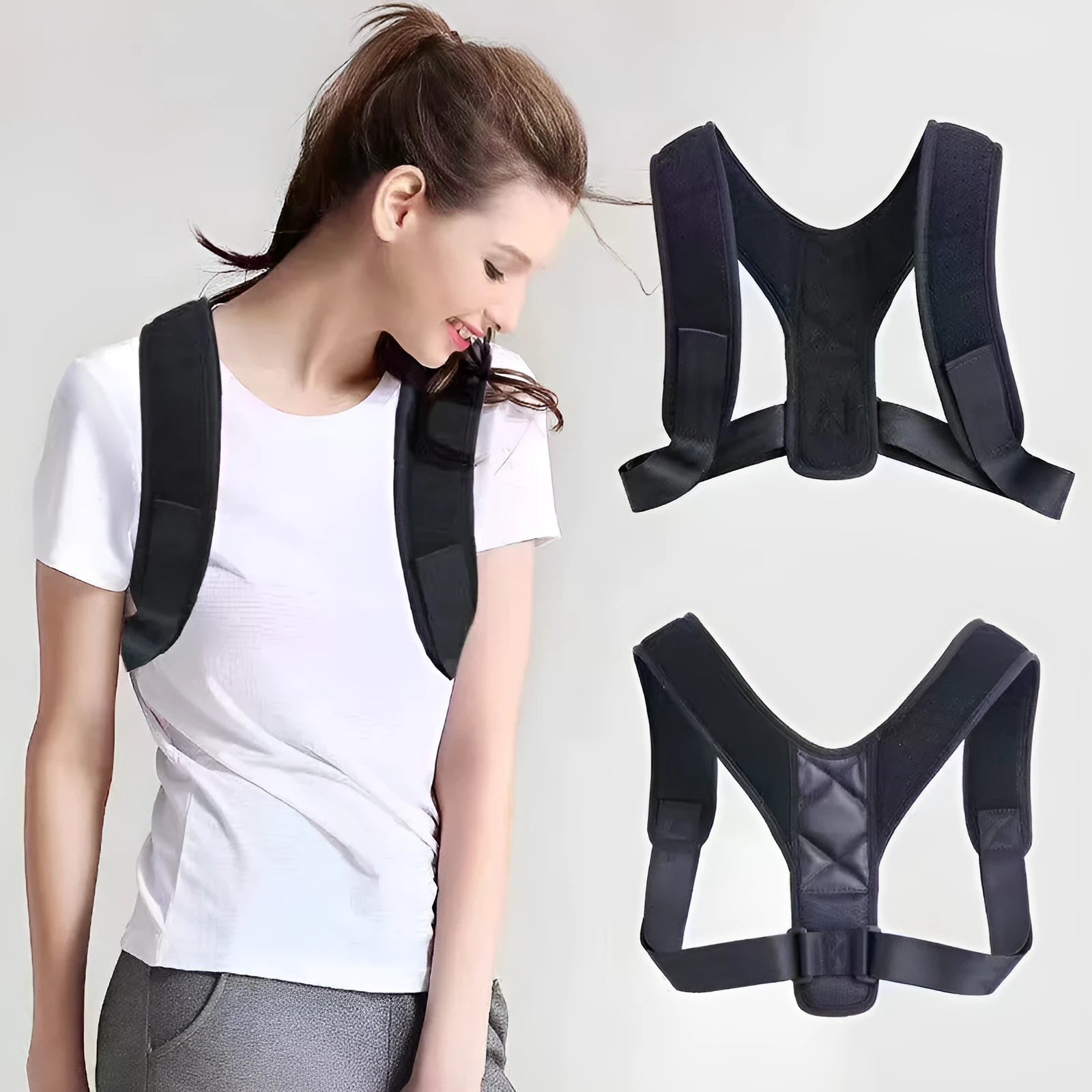 Nylon back correction band for posture support with adjustable free size design
