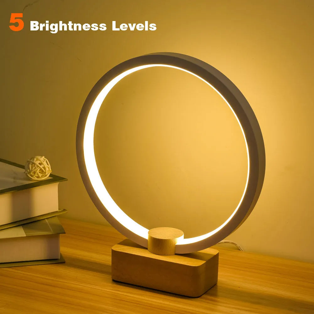 Smart solid wood LED small night lamp with bamboo holder, round small size, USB powered, modern simplicity style