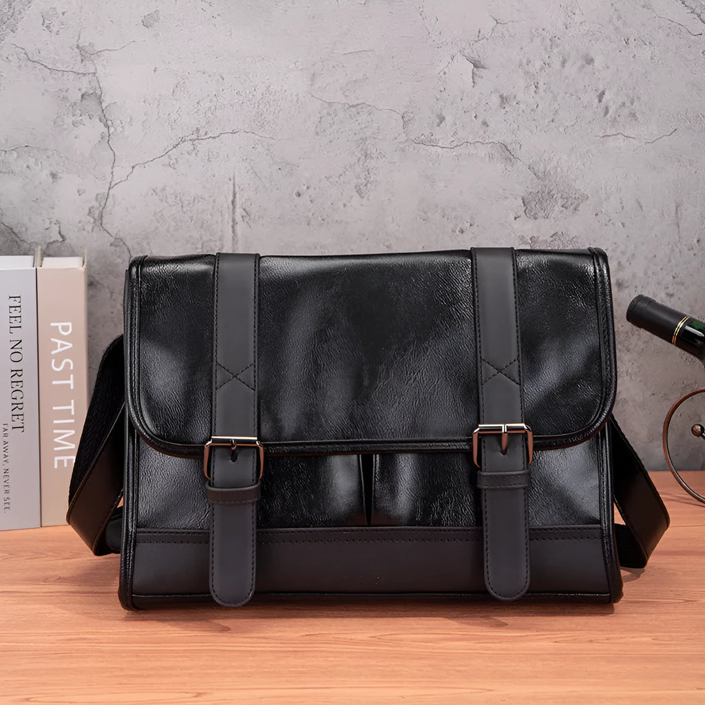 Black Korean-style men's anti-theft commuter backpack with sewing thread detailing