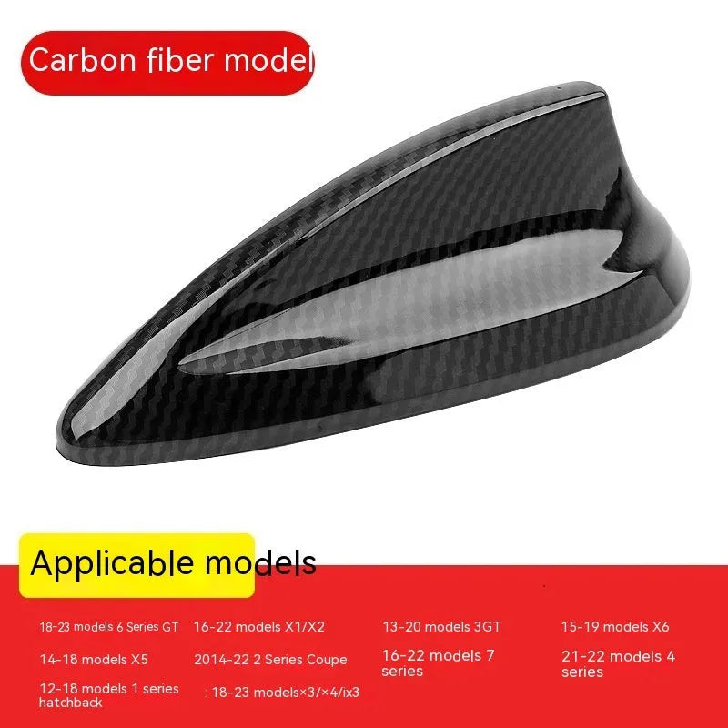 BMW shark fin antenna cover in carbon fibre drill pattern finish on a car roof