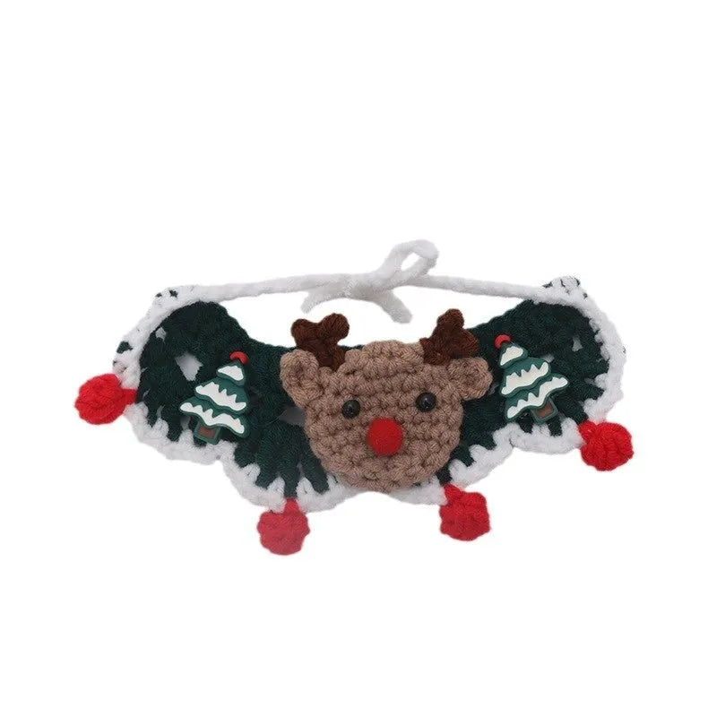 Winter wool pet scarf with cartoon pattern and muppet collar hat decoration for Christmas, available in various colours