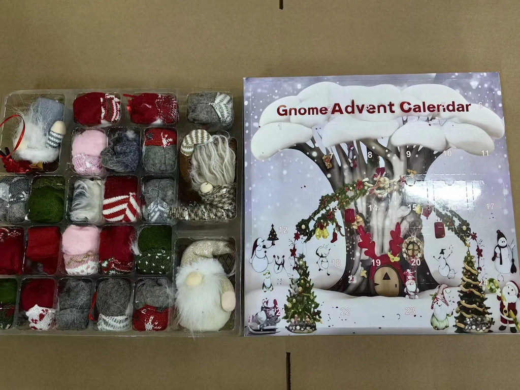 2025 Christmas Gnome Advent Calendar with 24 plush toys in soft pastel colours, Type A single-door format
