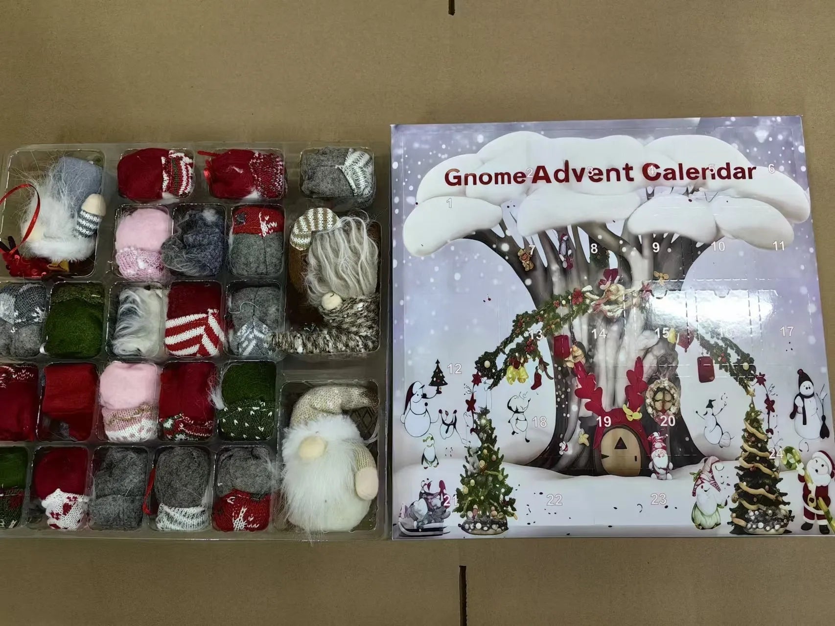 2025 Christmas Gnome Advent Calendar with 24 plush toys in soft pastel colours, Type A single-door format