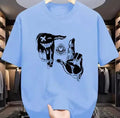 Men's cartoon-printed mesh t-shirt in bird eye polyester with round neck and short sleeves