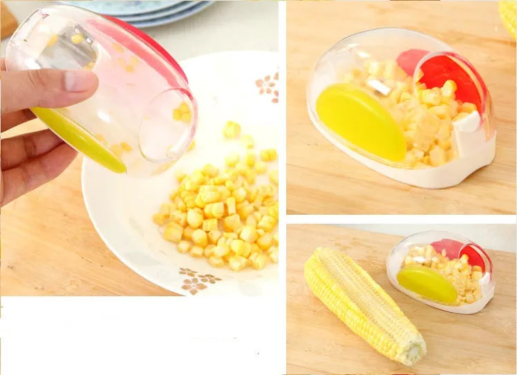 Kitchen Gadgets Peel Corn Separator with plastic shell and wavy stainless steel blade for removing corn kernels from cob