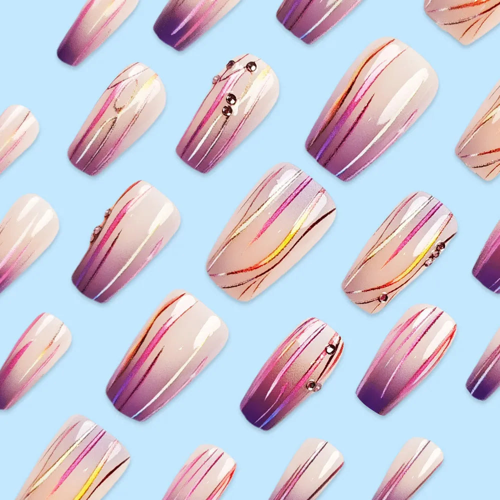 Magic purple line gradient starry sky nail stickers with jelly glue for short nails