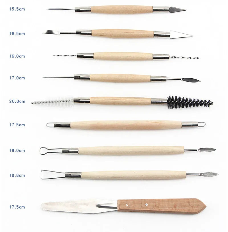 27-piece pottery clay tools set with wood, stainless steel and plastic tools in OPP bag