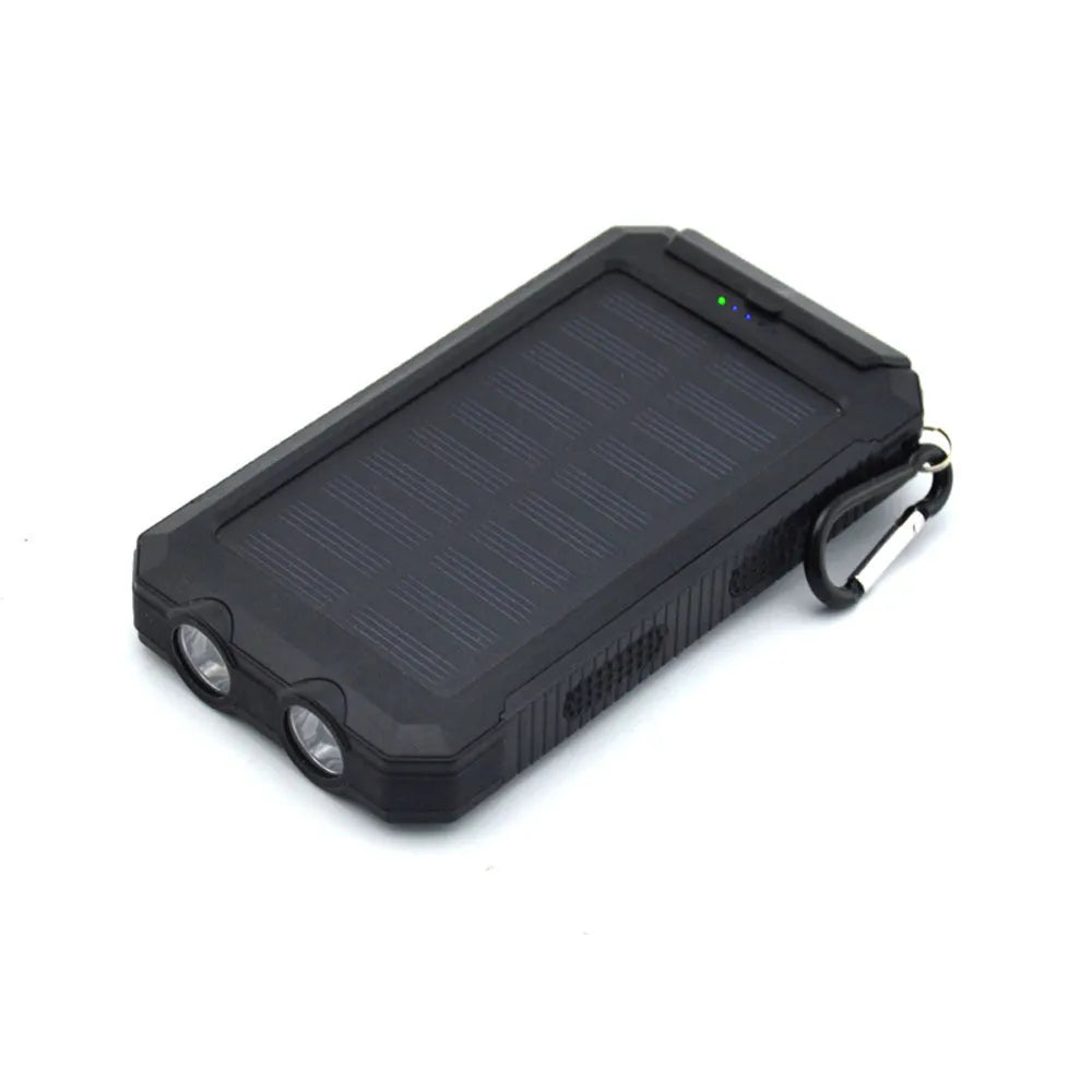 Solar power bank 20000mAh with compass and dual headlights in black