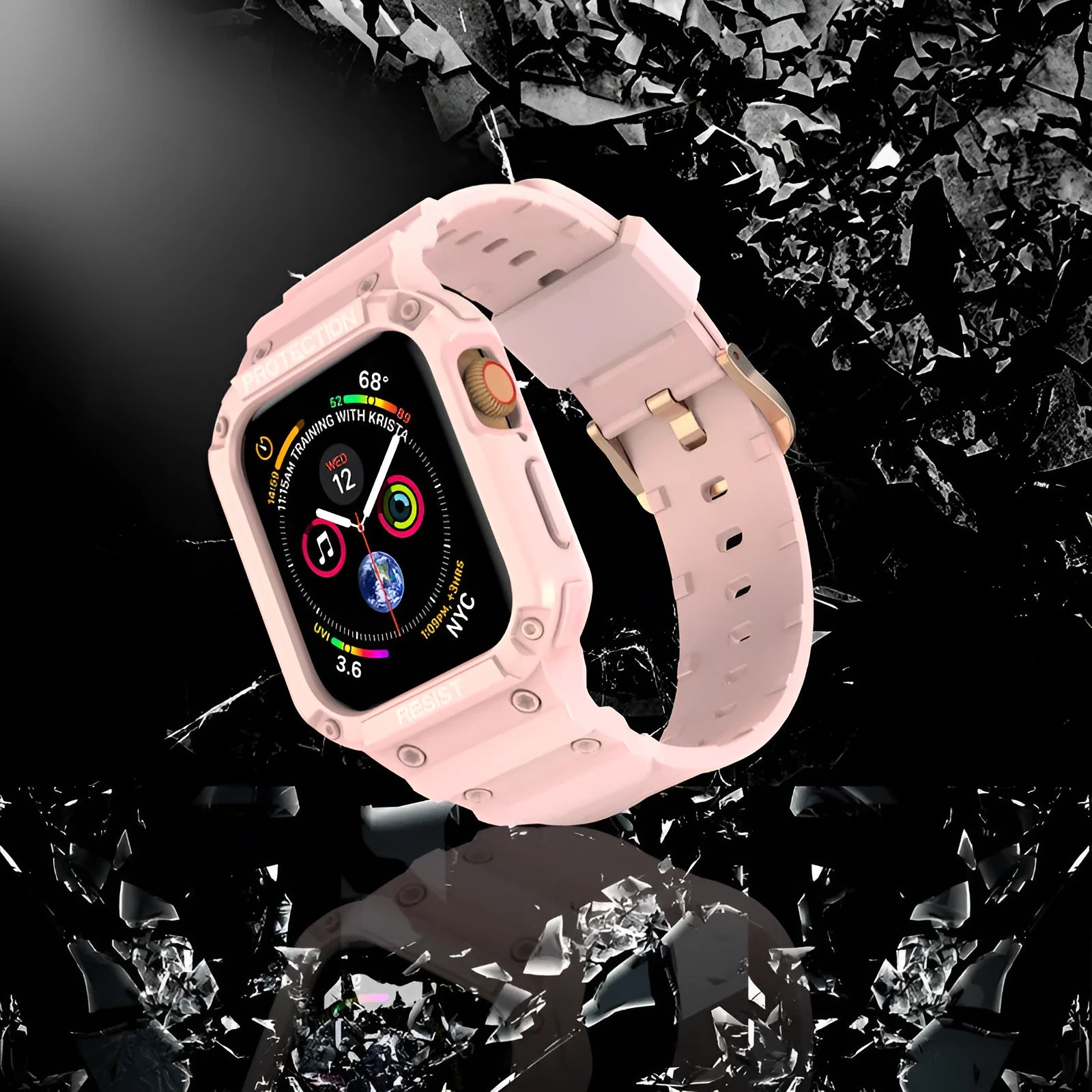 Apple Watch Series 8 protective case with integrated soft TPU sport strap in multiple colour options