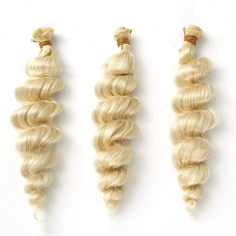 Golden synthetic hair weft wig in 18in, 20in, and 22in lengths for ladies
