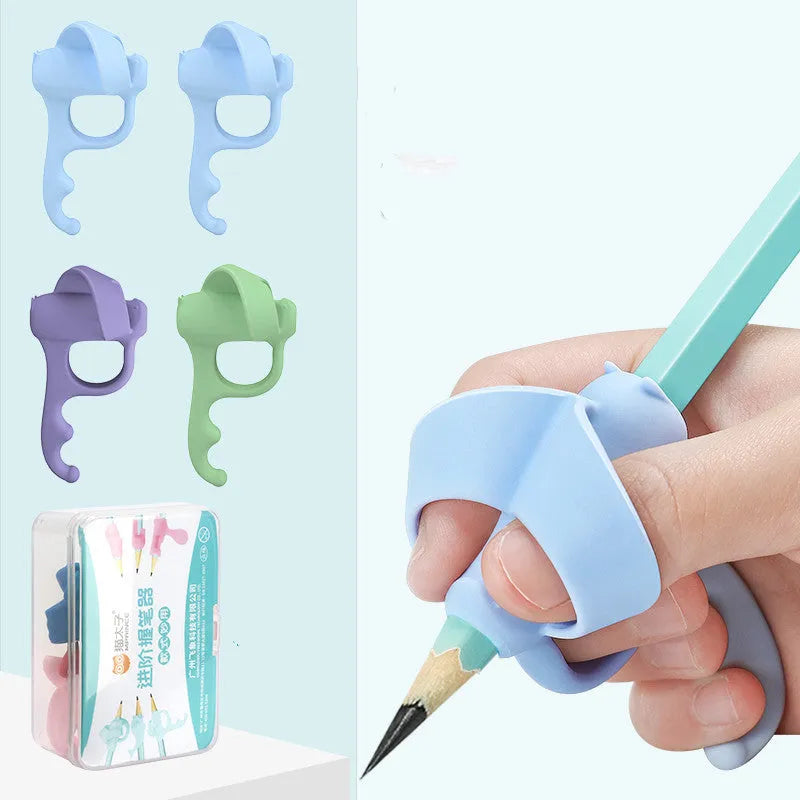 Silicone student correcting pen holder with five-finger grooves for thumb, index, and middle finger positioning