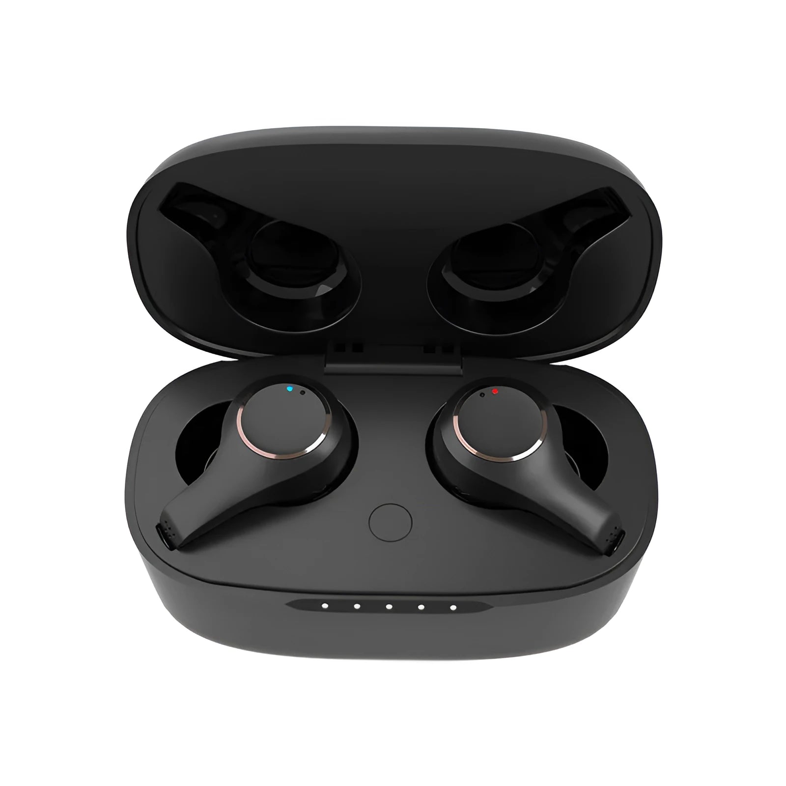 Wireless ANC active noise cancelling Bluetooth headset in black with earplug design and charging case